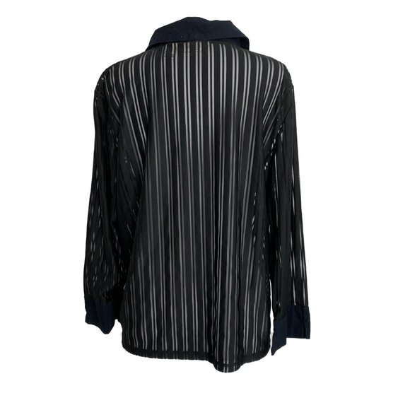 Croft & Barrow Womens Overshirt Blouse Black Stripe Semis Sheer Shacket Full Zip - Picture 2 of 7